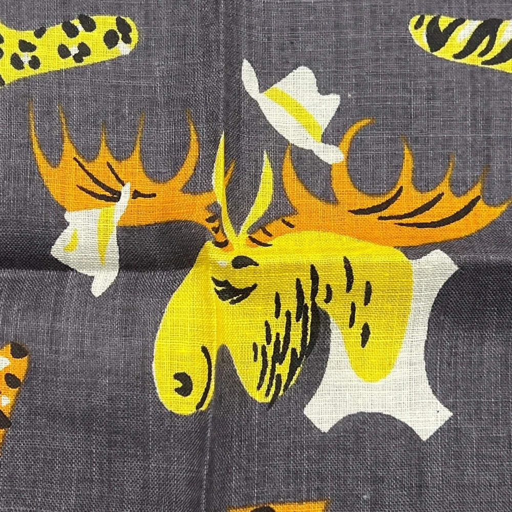 VTG Tammis Keefe Handkerchief Orange Tiger Pelt Moose Square Hankie +Sticker Tag